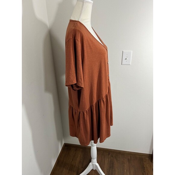 Terra & Sky Brown Rust Button V-Neck Babydoll Top Blouse Sizes 4 XL 28W-30W - Picture 5 of 6